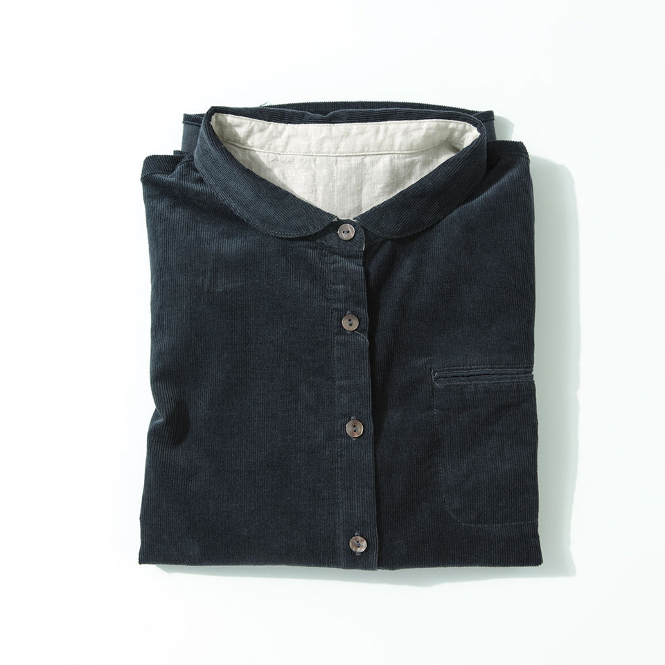 Thin Corduroy Cotton Round Collar Long Sleeve Shirt