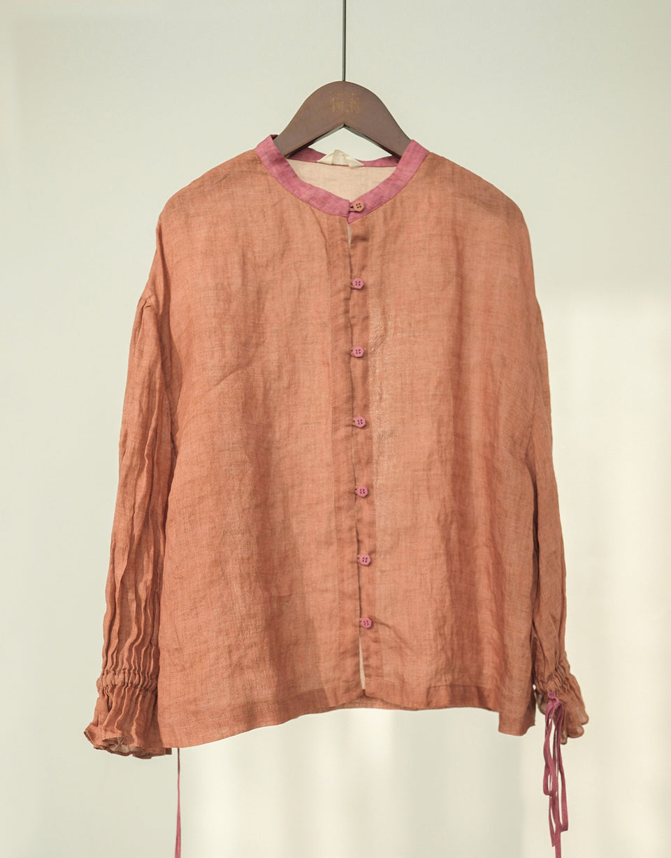 Original design fine ramie color block loose blouse