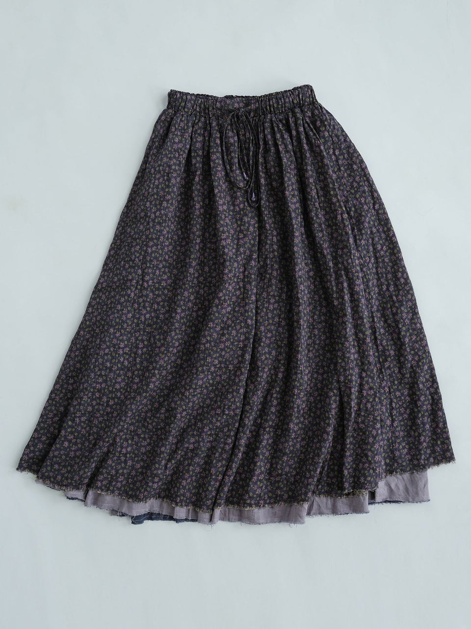 Original vintage art purple floral big swing double layer cotton skirt