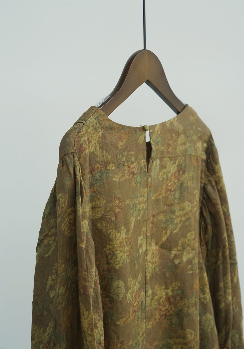 Pure Ramie Print Vintage French Puff Sleeve floral blouse