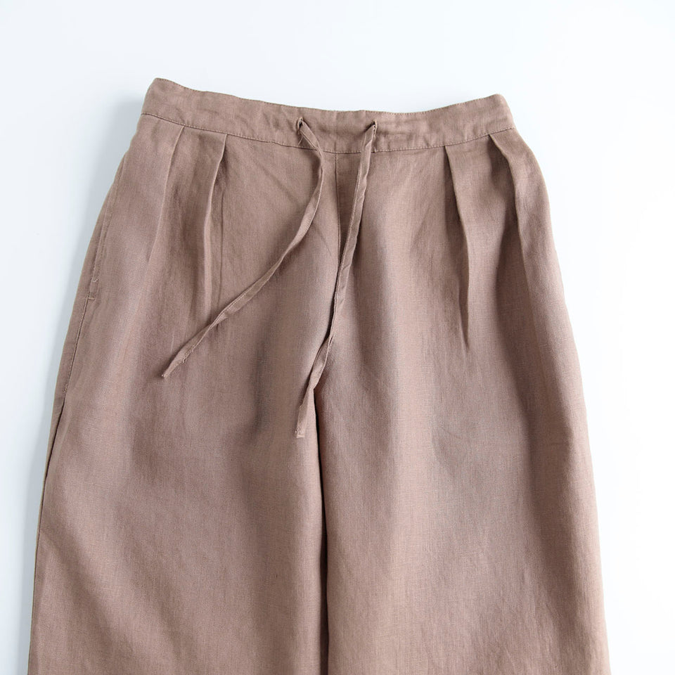 Pure linen autumn half elastic waist loose fit pants