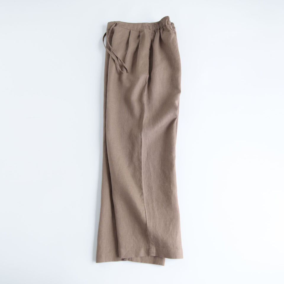 Pure linen autumn half elastic waist loose fit pants