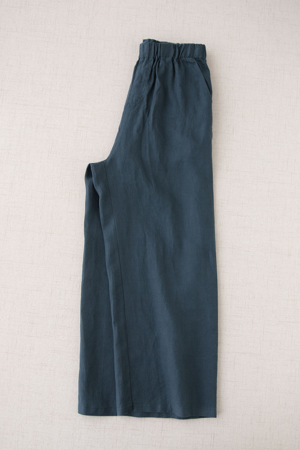 Pure linen elastic waist straight wide-leg pants