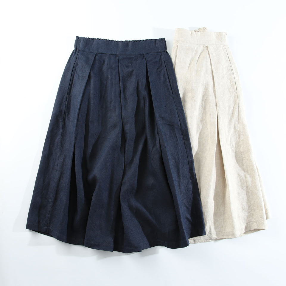 Versatile Basic Pure Linen Half Elastic Waist Umbrella Skirt