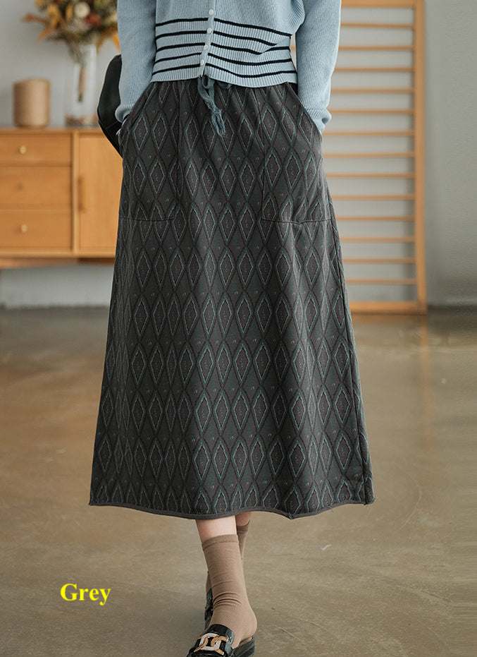 Pure cotton printed curled edge elastic waist skirt