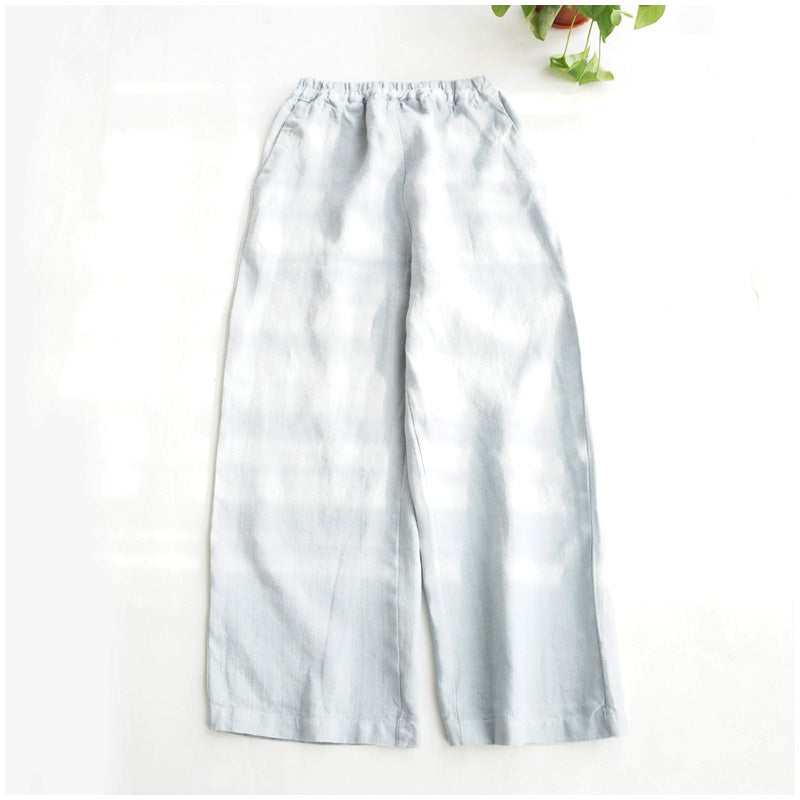 Thick pure linen straight loose wide-leg women's trousers