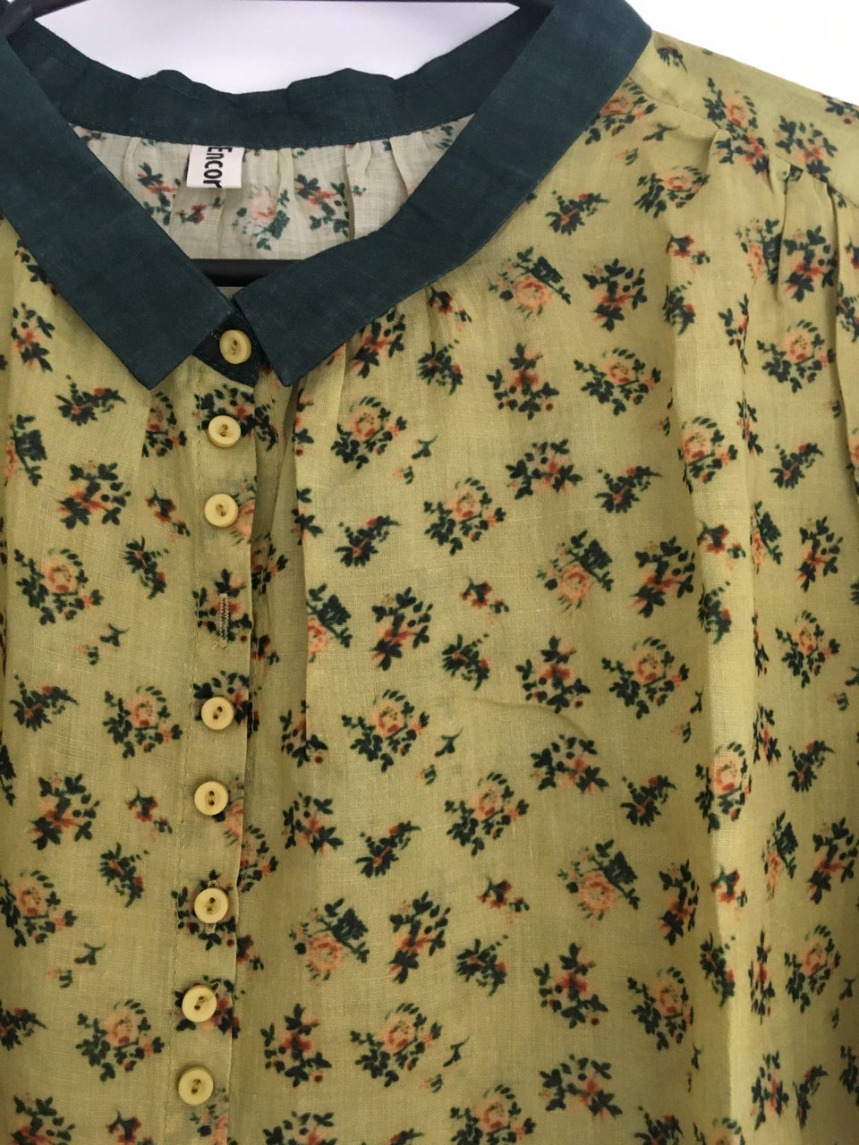 Fine ramie floral print half sleeves lapel shirt