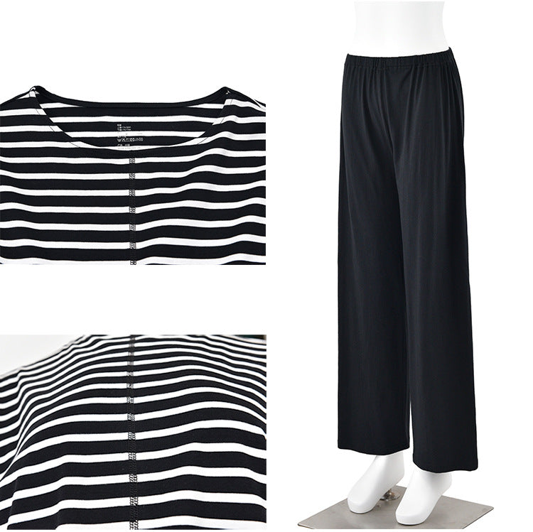 Pure fine cotton striped drop shoulder loose fit pajamas set