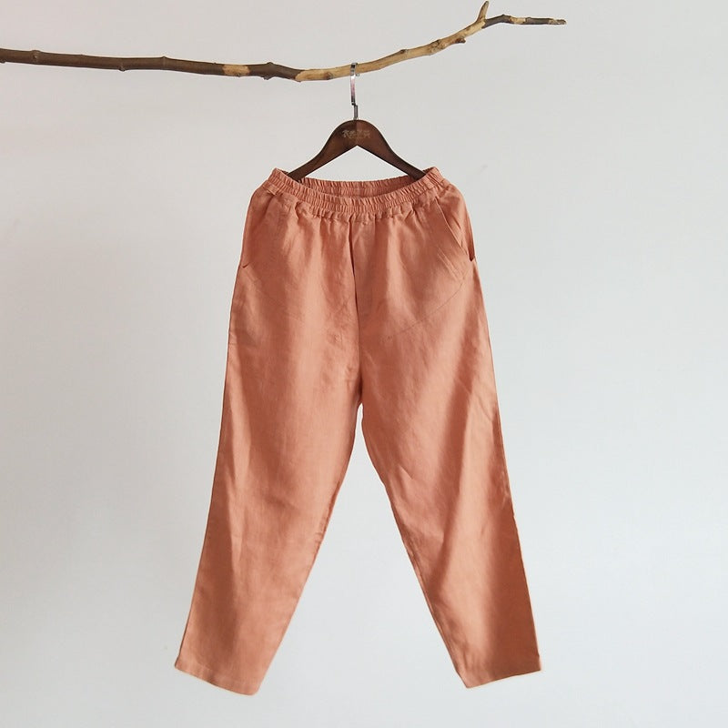 Pure linen wide-leg casual Zen style pants