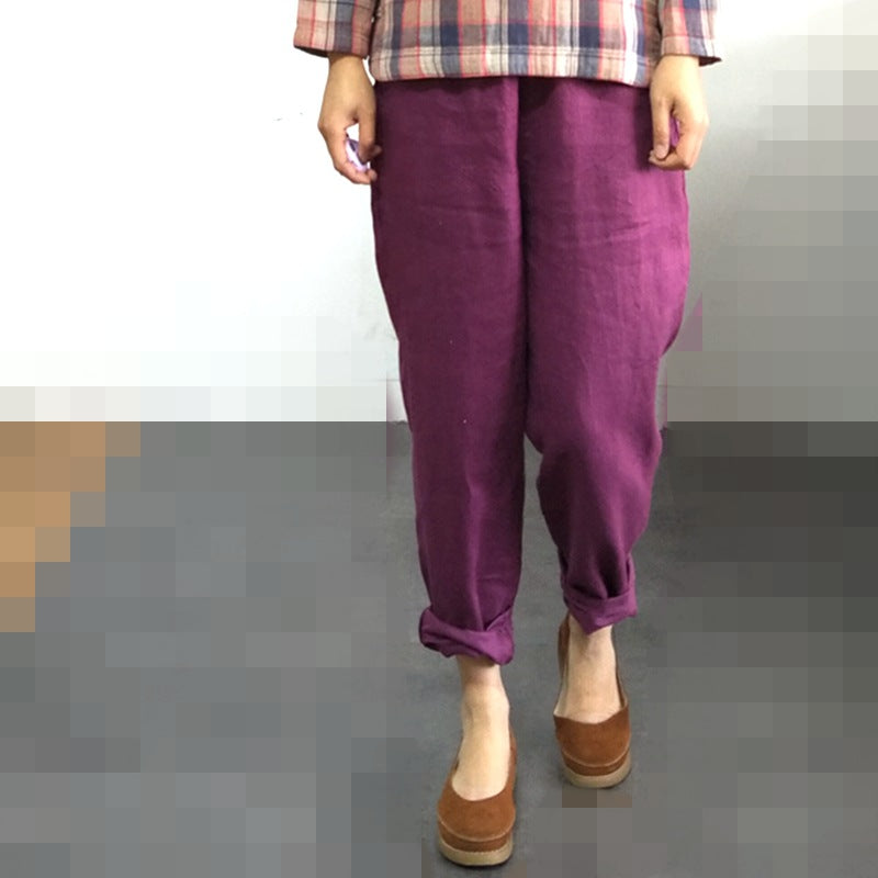 Pure linen wide-leg casual Zen style pants