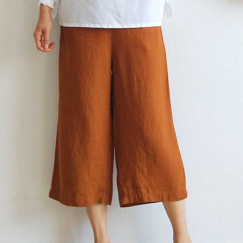 Pure linen straight pre-washed cropped pants