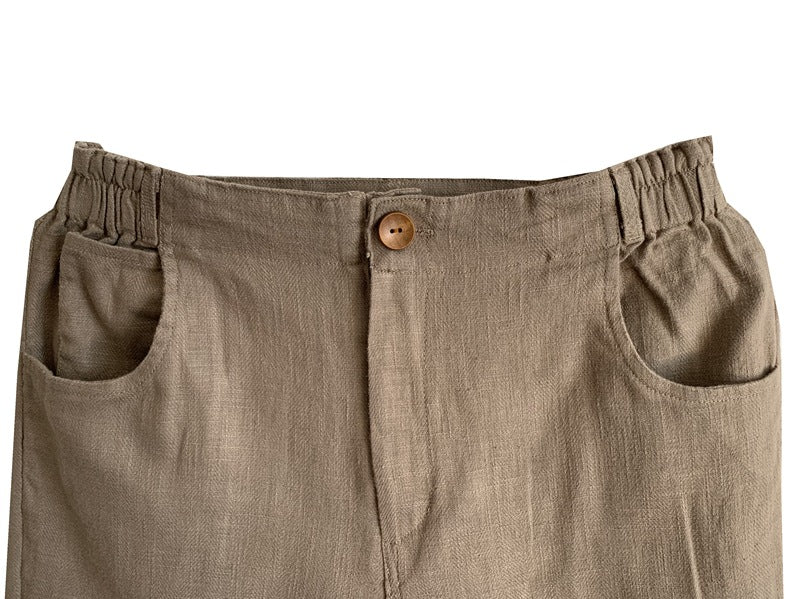 Cotton and linen simple tapered cropped pants