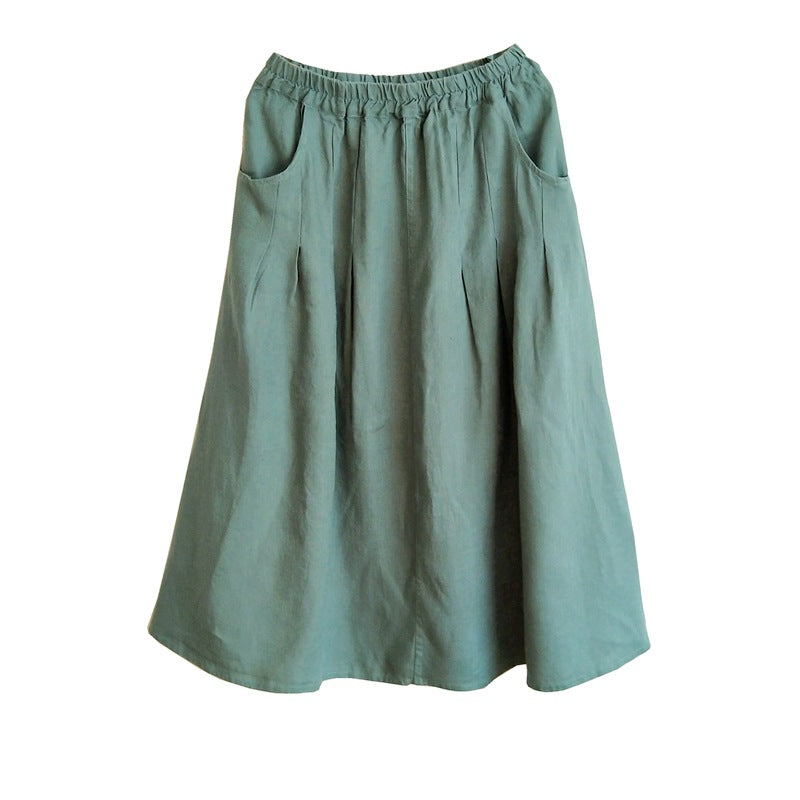 Pure washed linen pleated A-line skirt