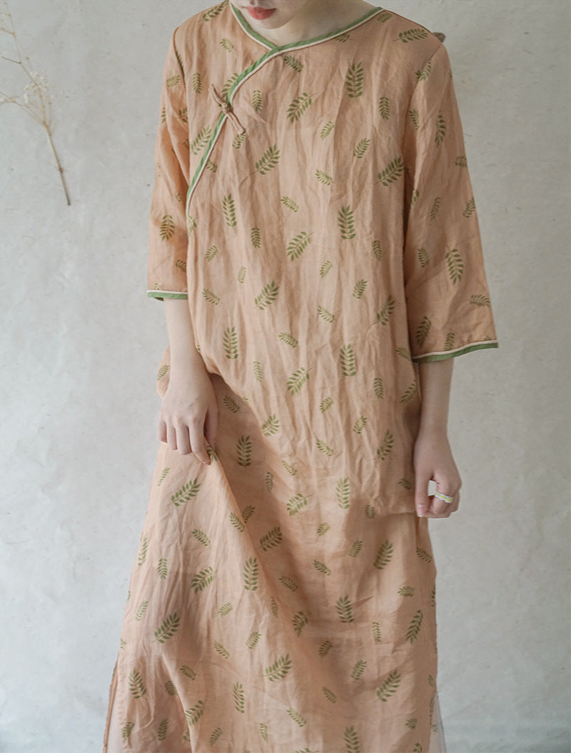 Original Design Retro Printed One-piece Cheongsam Dress