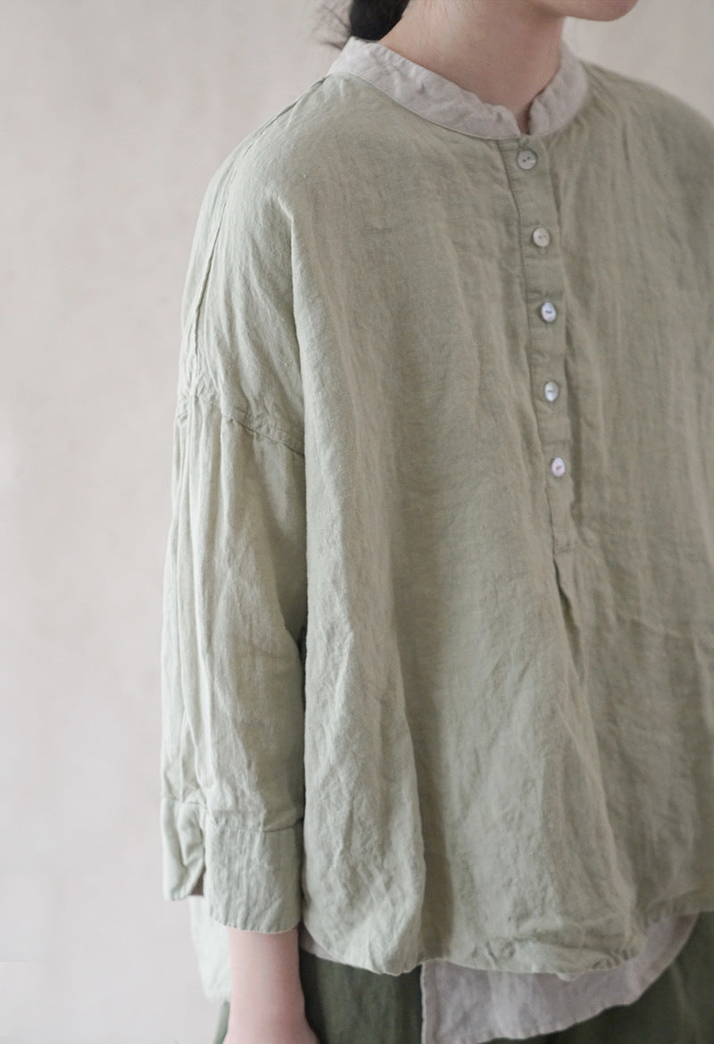 Original design washed pure linen loose fit blouse