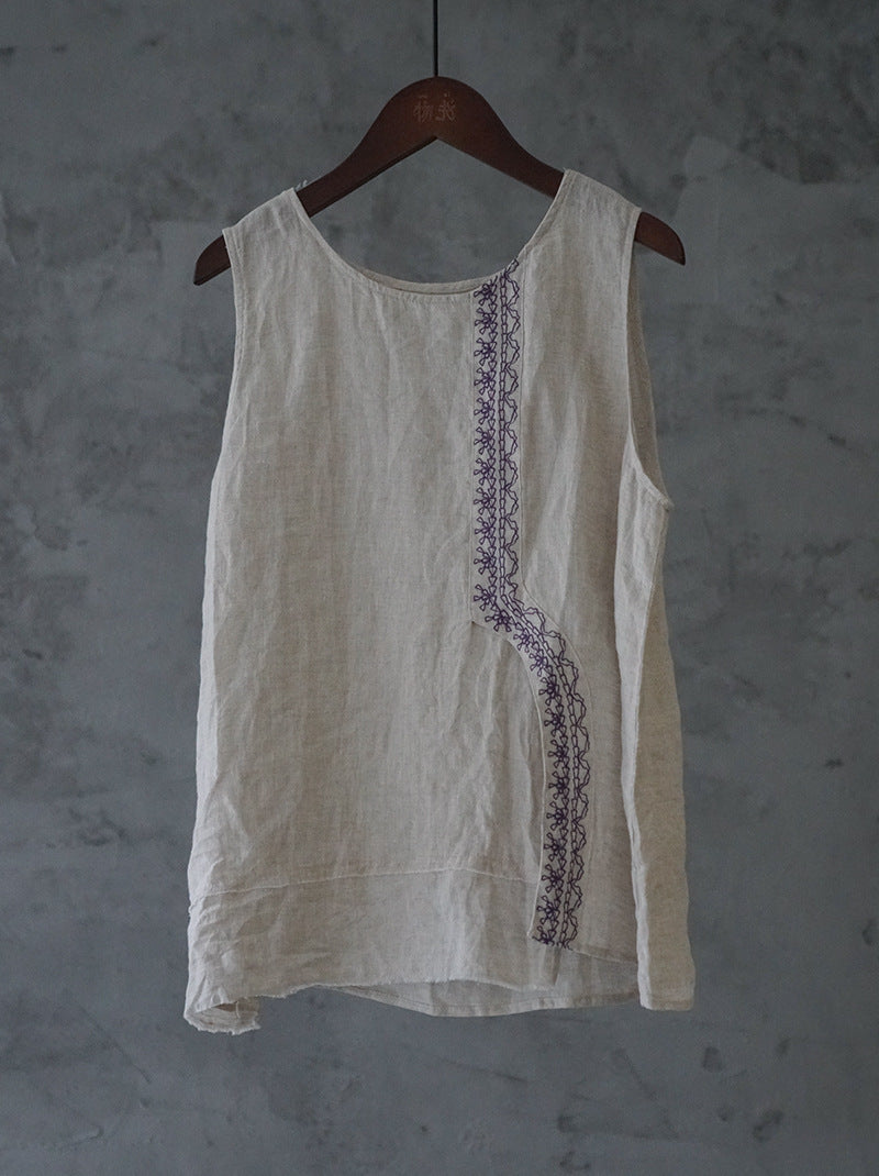 Original design pure linen embroidered vest