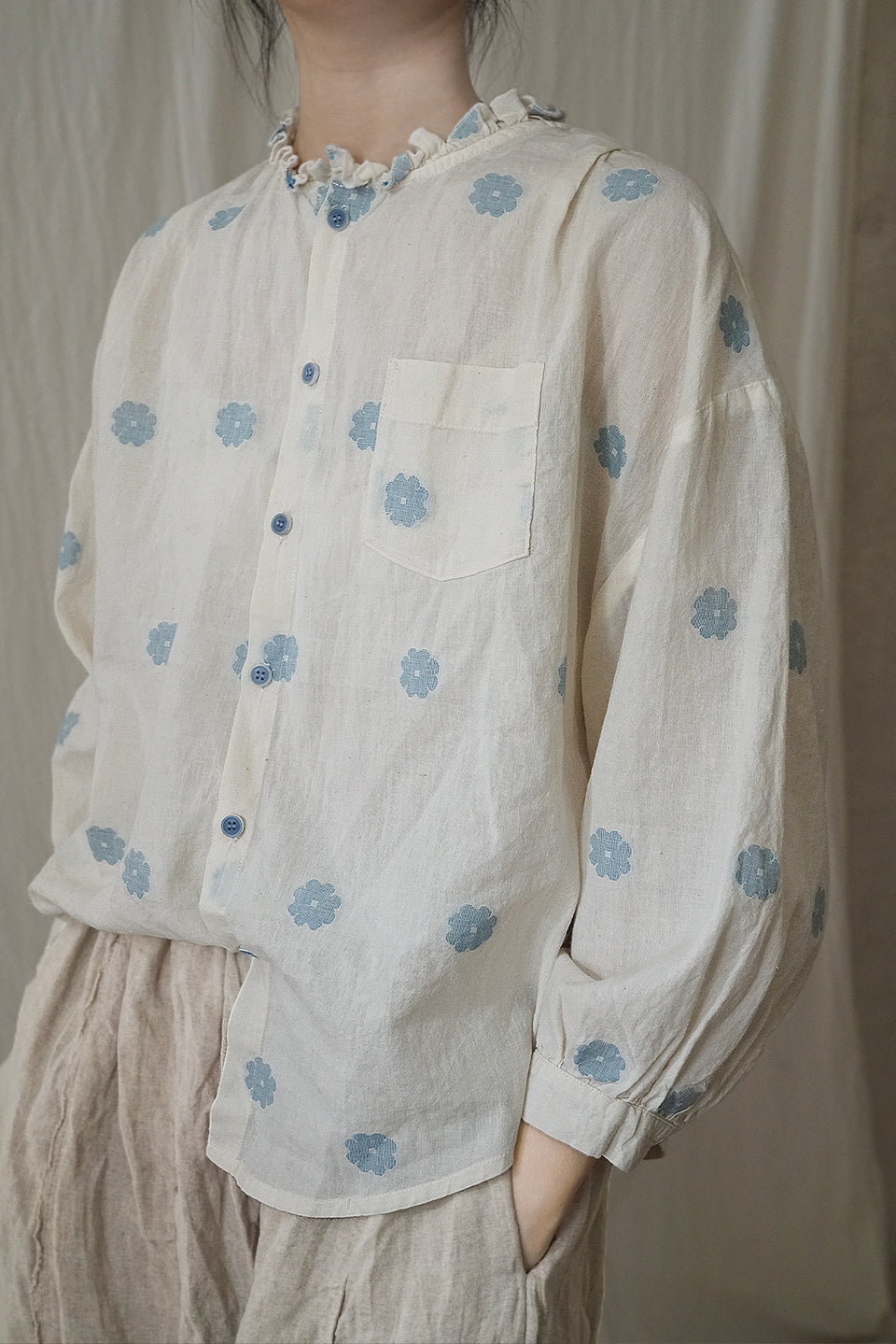 Daisy Jacquard Vintage French style loose fit blouse