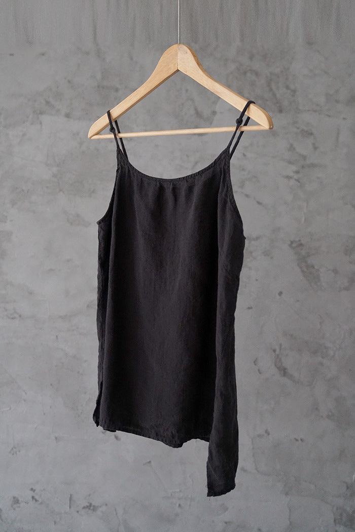 Pure washed linen handmade buckle short sling camisole