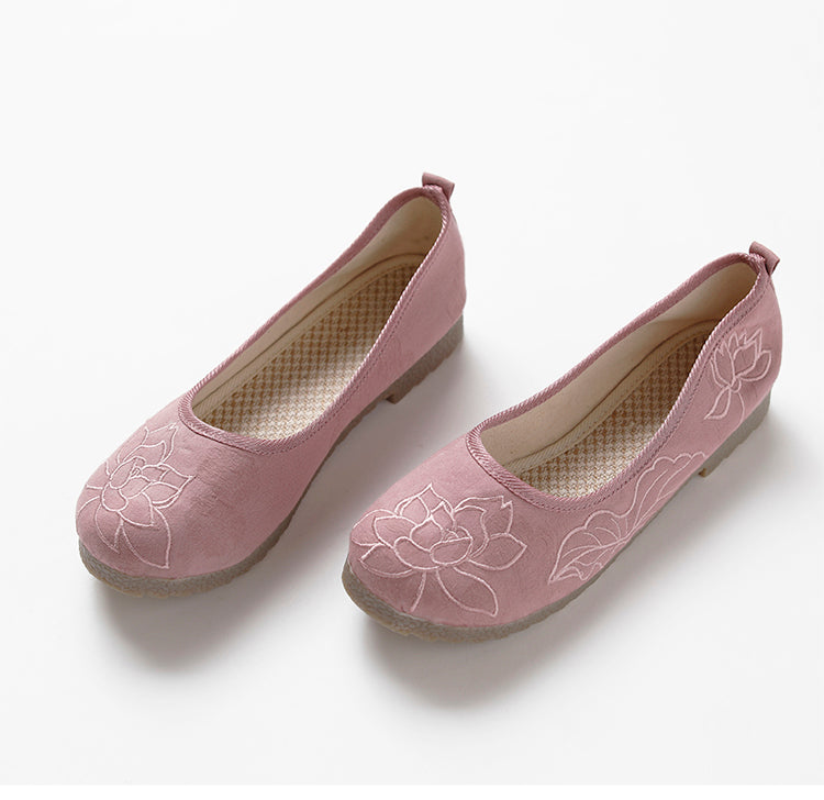 Retro thick sole embroidered cotton and linen shoes