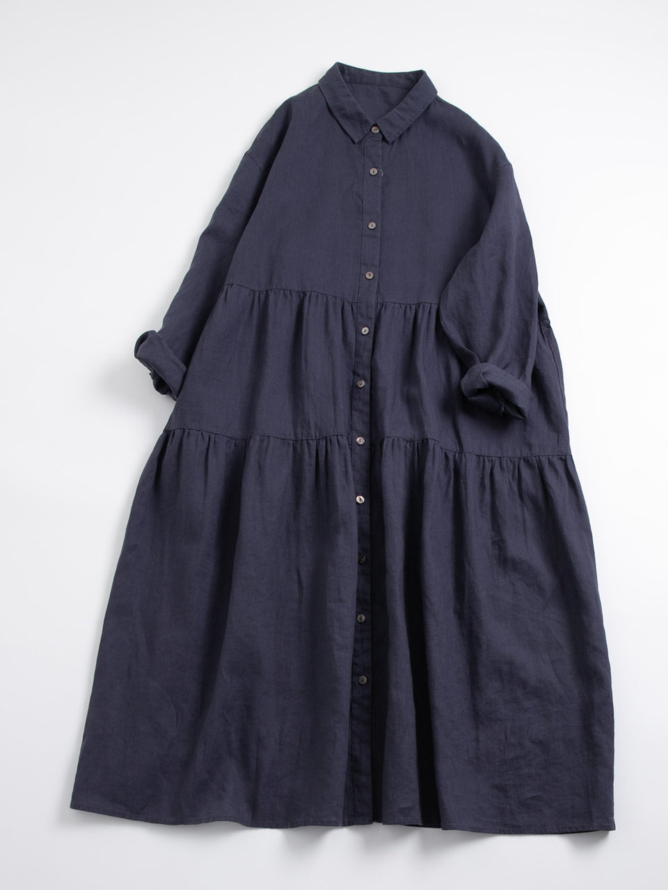 Mori pure linen long-sleeved high-waist dress