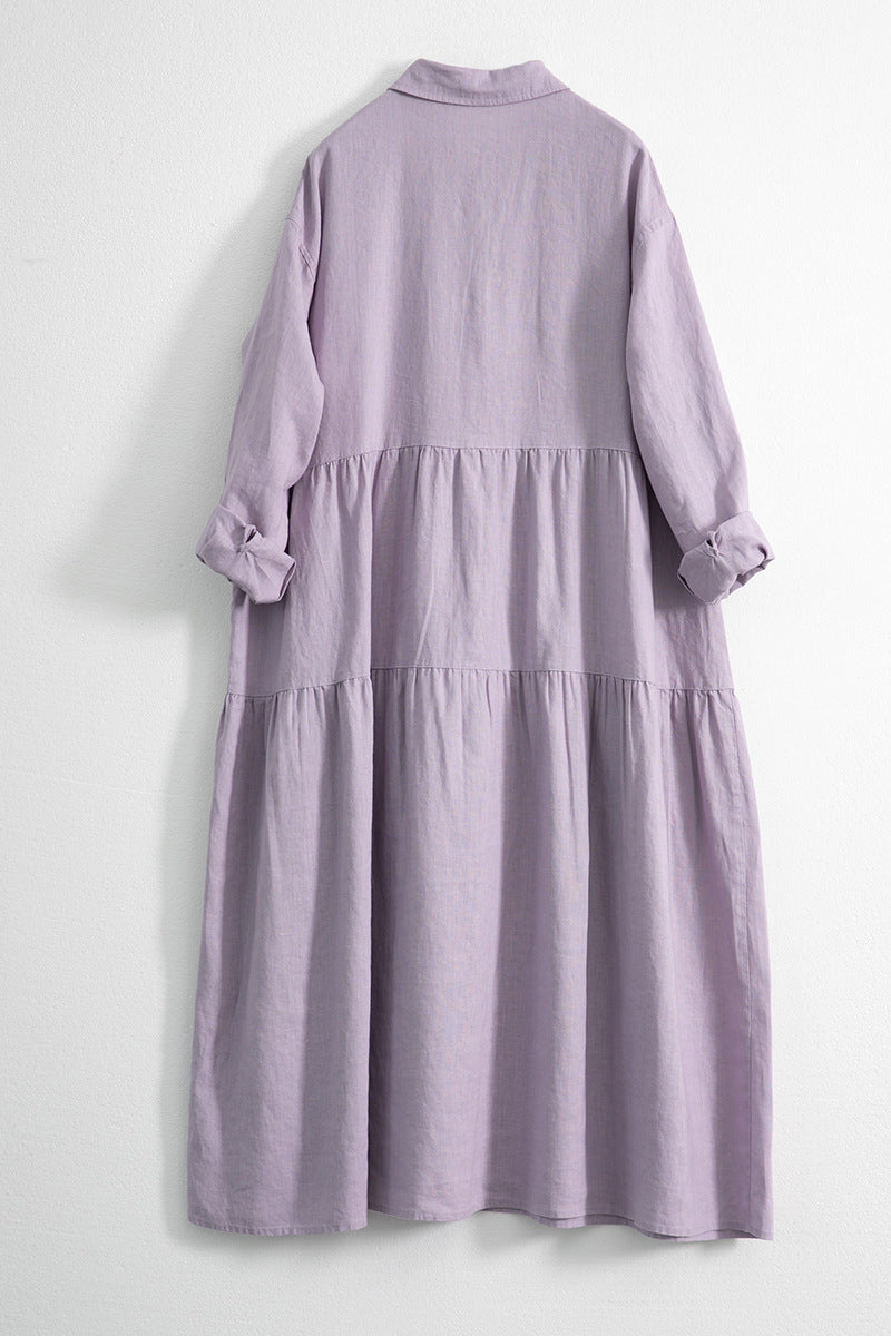 Mori pure linen long-sleeved high-waist dress