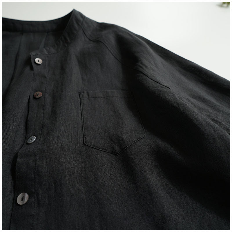 Pure linen loose fit three-quarter sleeve shirt