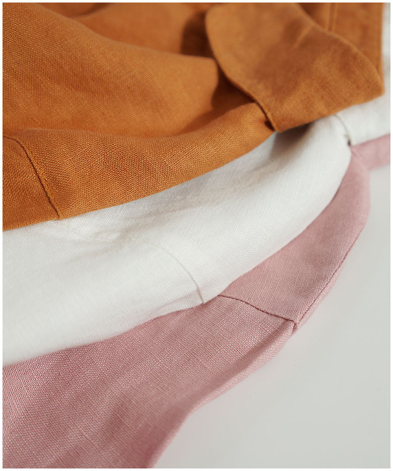Pure linen round lapel solid color classic shirt