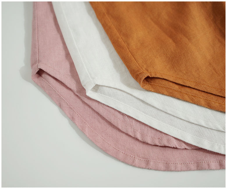 Pure linen round lapel solid color classic shirt