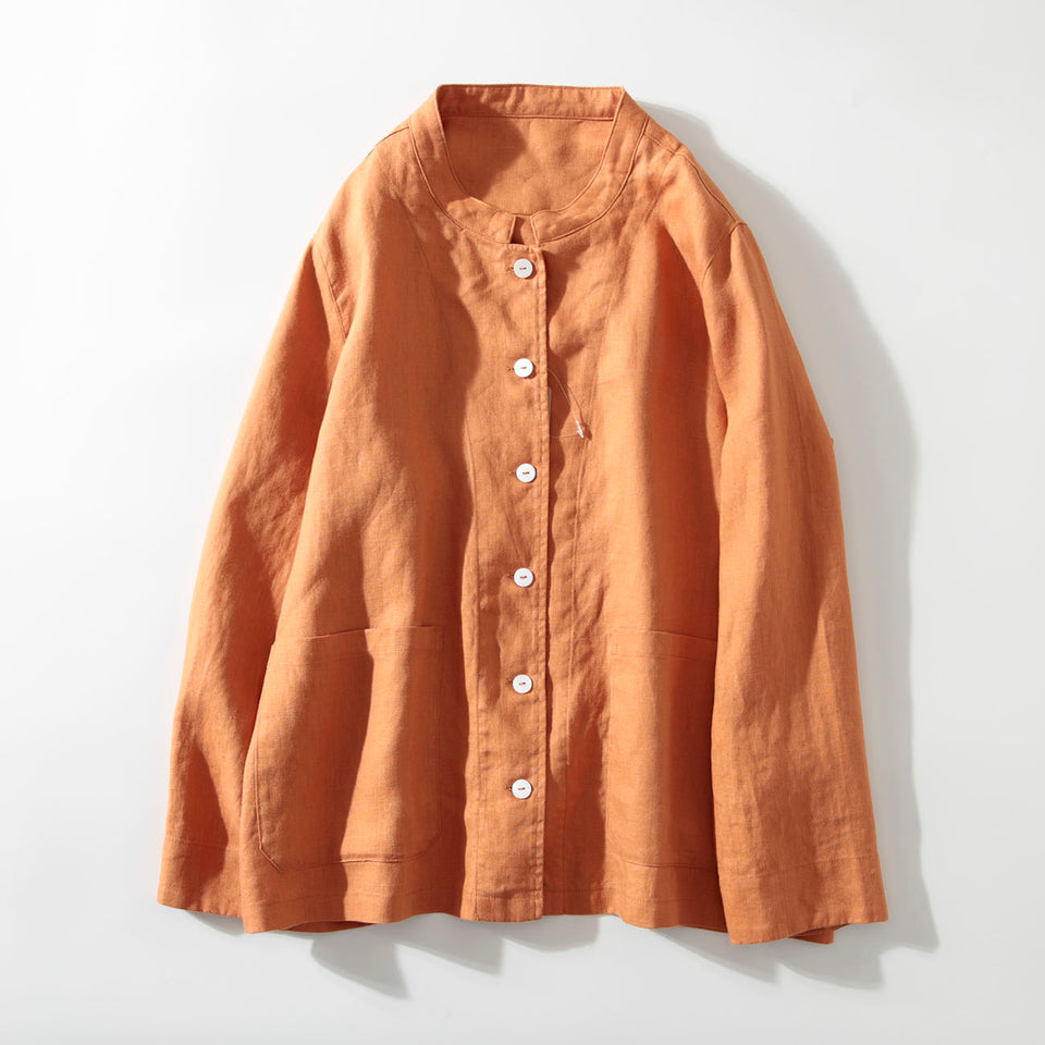 Pure linen autumn pure colour stand collar cardigan shirt
