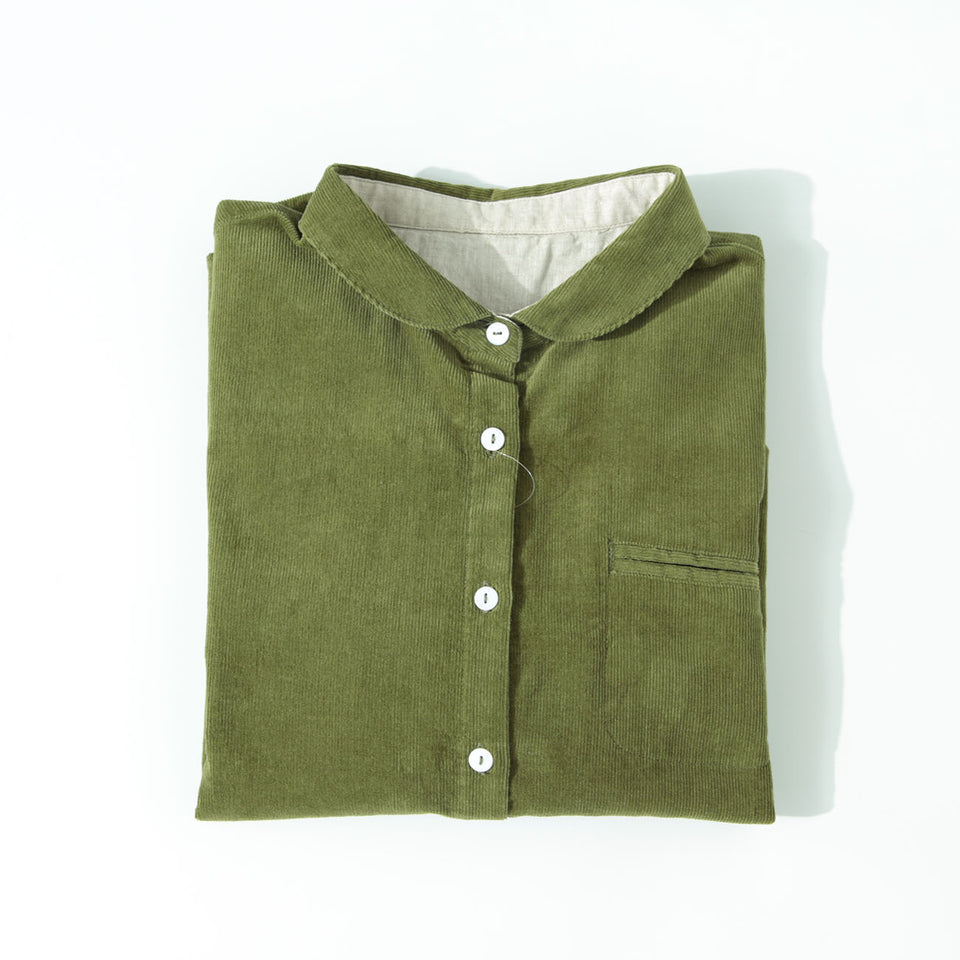 Thin Corduroy Cotton Round Collar Long Sleeve Shirt