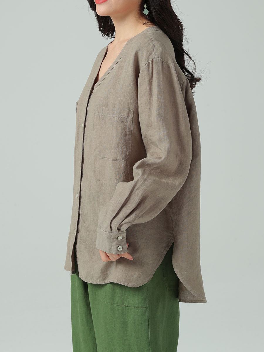 Stone washed pure linen loose fit V-neck cardigan