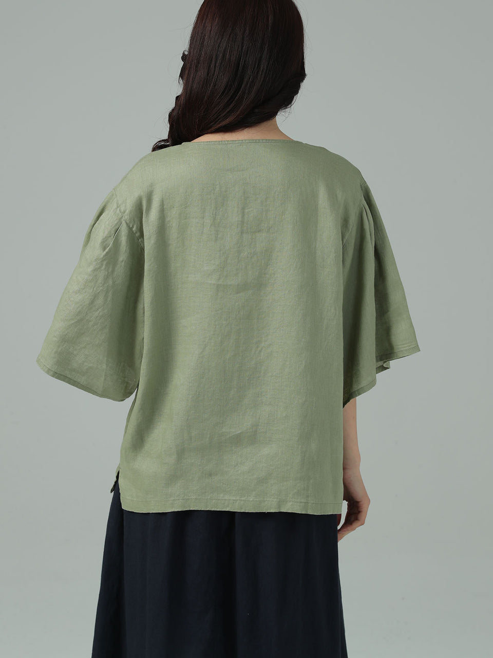 Pure linen washed linen wide-sleeve pullover top