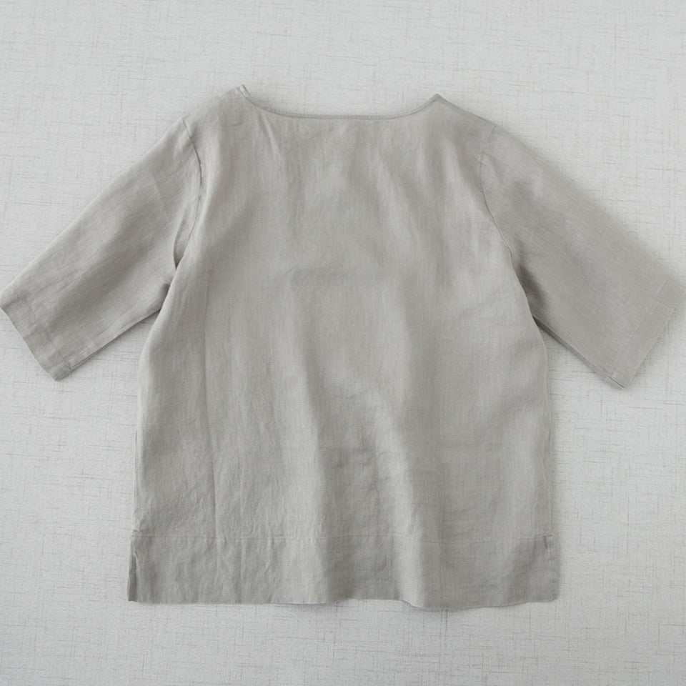 Pure linen simple all-match round neck T-shirt