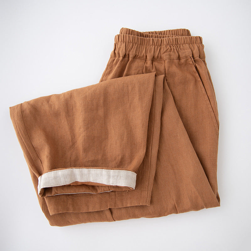 Pure linen solid color loose fit wide Leg harem pants
