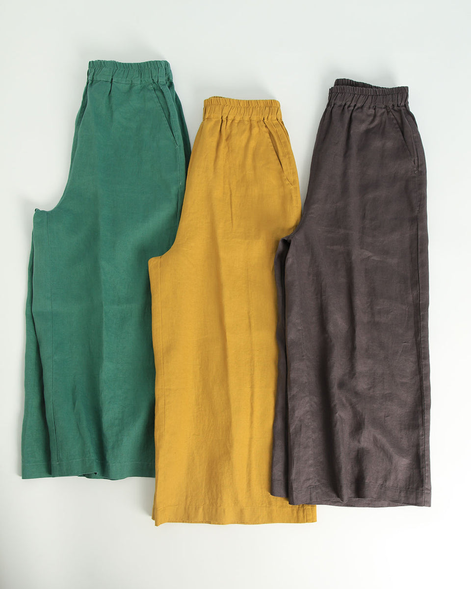 Pure washed linen loose and comfortable wide-leg cropped pants