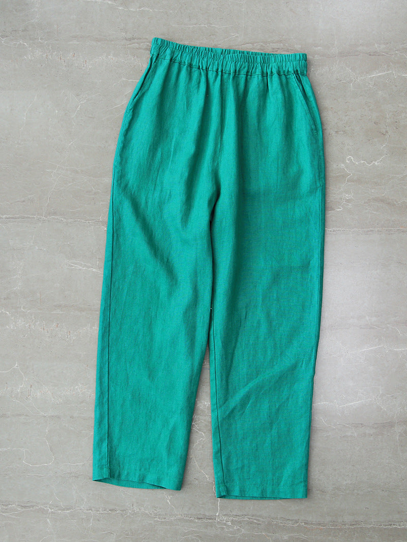Pure linen loose large size cropped trousers harem pants