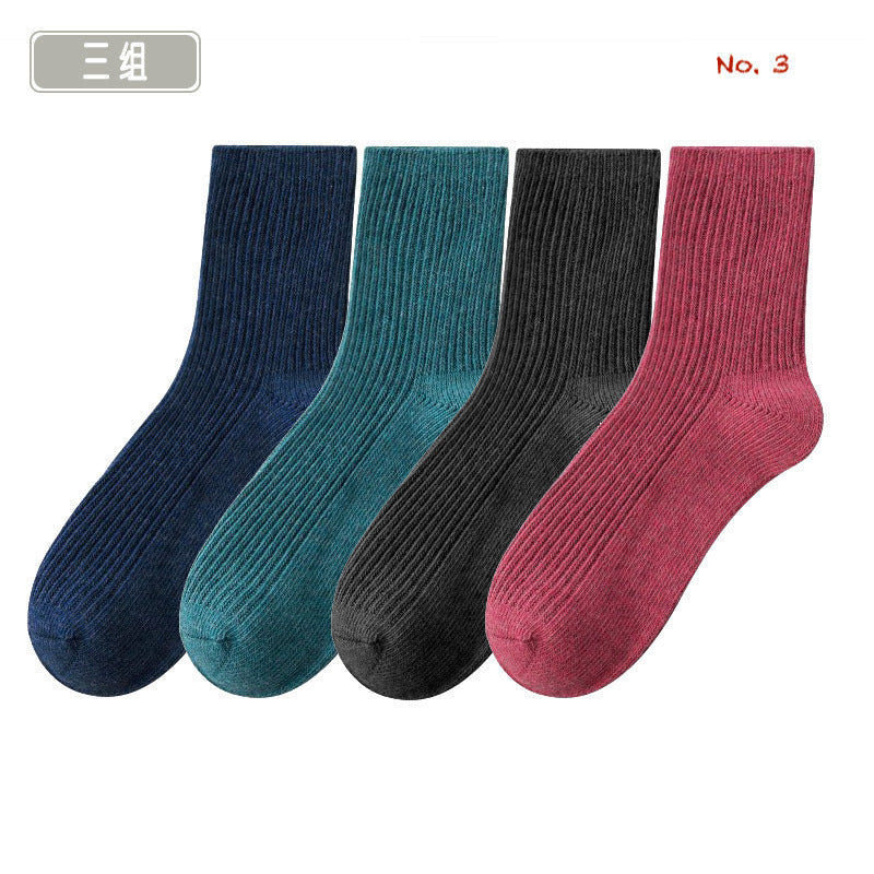 Gift box! Autumn winter thick pure colour women socks set 4 pairs