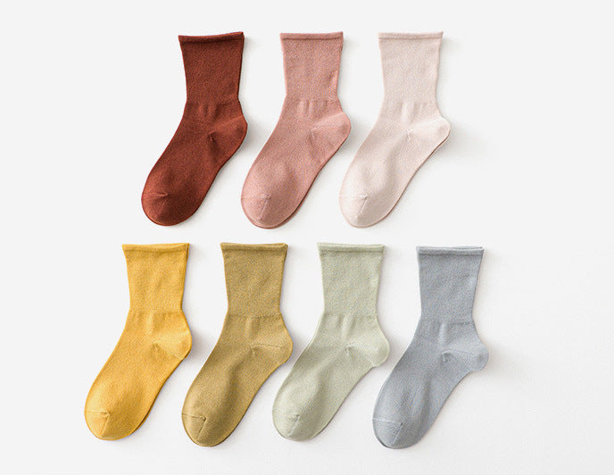 Autumn winter loose opening solid colour cotton socks box set 7 pairs
