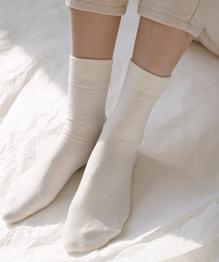 Cotton Lycra solid colour female socks 4 pairs set